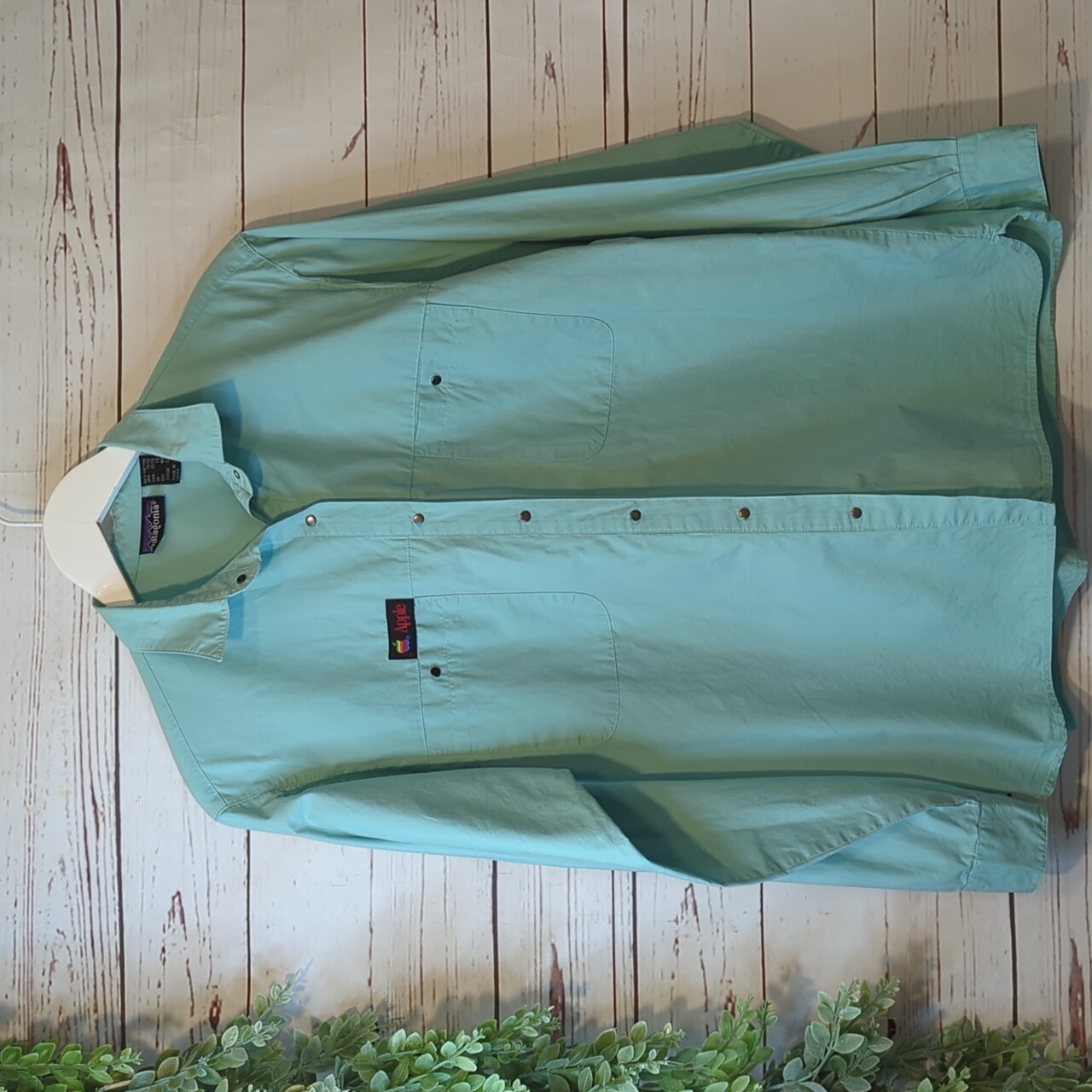 Vintage 80s Patagonia X Apple Snap Button Down Women 11/12 Mint Green Rare! Htf!